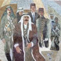 القسم الثاني من اللوحة الجدارية الأولى المصنوعة الموزاييك - من داخل صرح الشهداء (القريا) تصميم الفنان السوري إدوار شهدا 